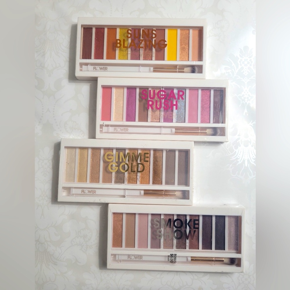 FLOWER Sun’s Blazing, Sugar Rush, Smoke Show, and Gimme Gold Eyeshadow Palettes